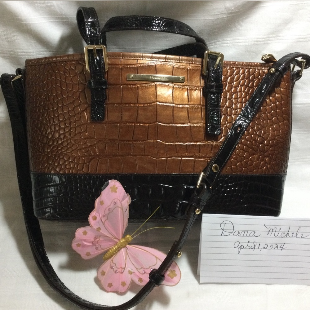 NWOT BRAHMIN MINI ASHER TWO TONED, STUNNING BAG. EXCELLENT, bronze sienna